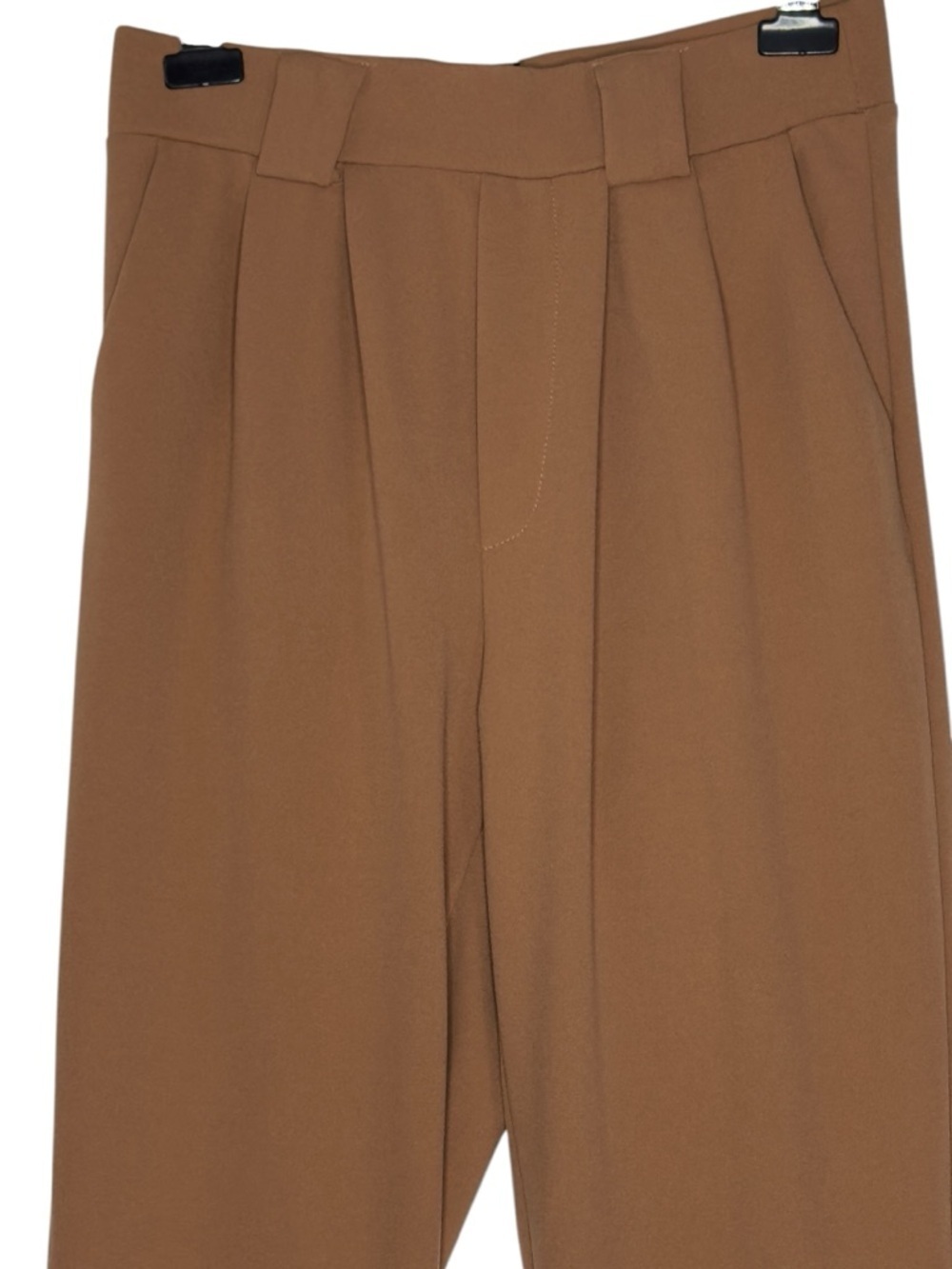 Soho Apparel Brown Pleated Pants Size L High Rise Cropped Tapered Minimalist - Picture 7 of 11